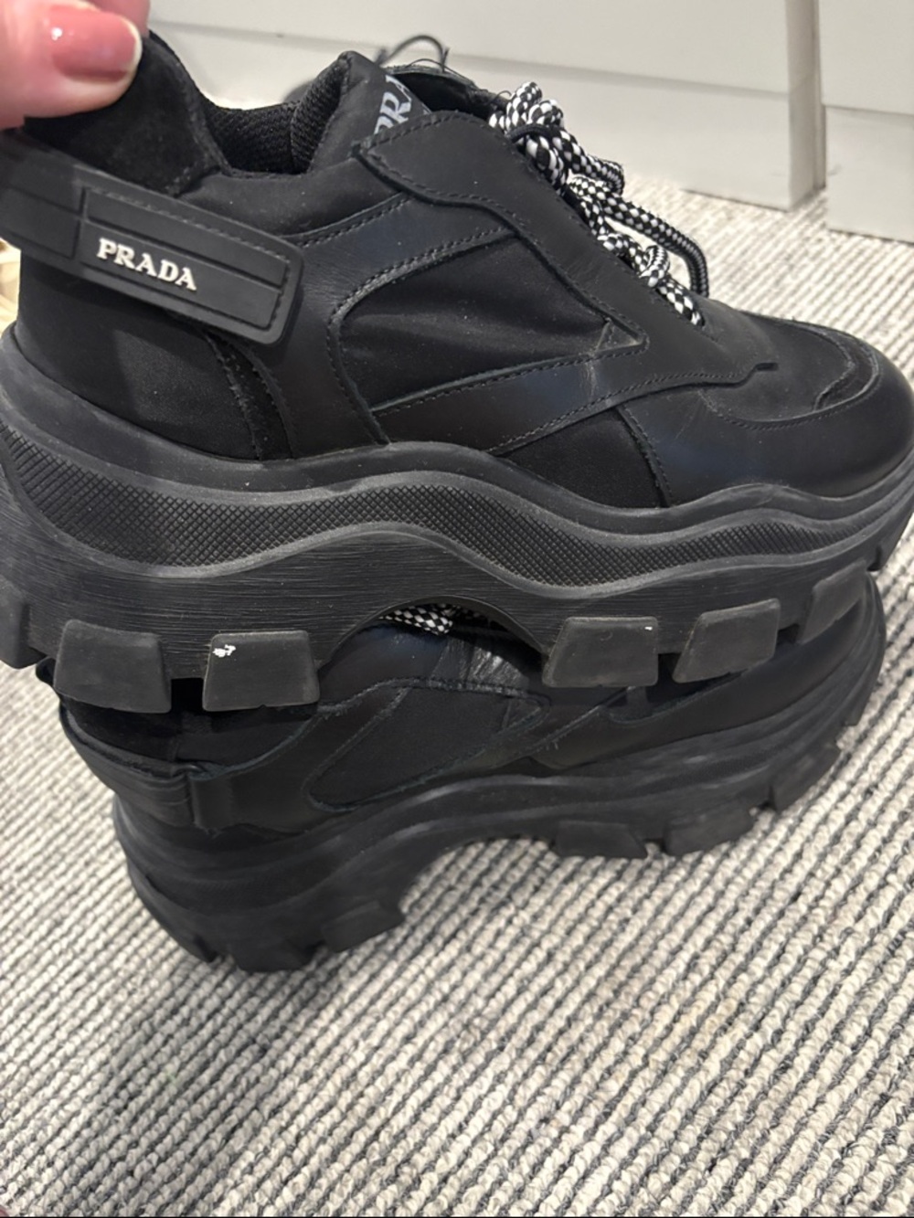 Prada Black Womens Leather Chunky Sneakers - Picture 4 of 4